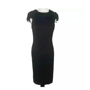 Bebe Womens Pencil Dress Sz S Black Midi Knot Shoulder